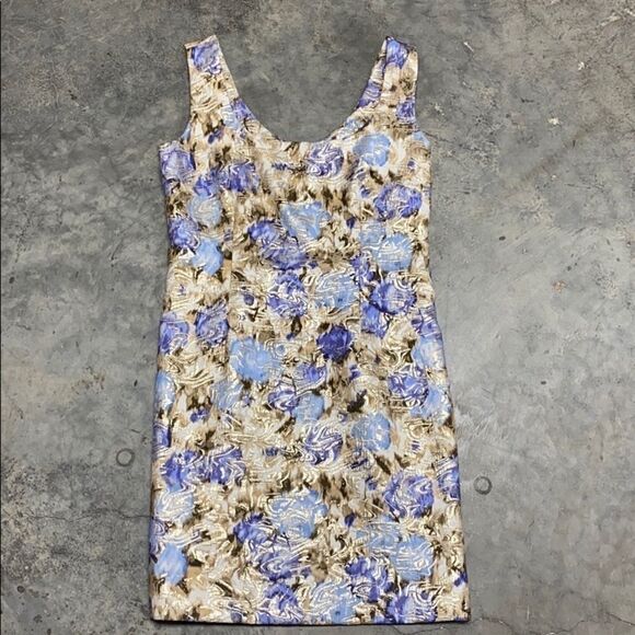 Philosophy Sheath Floral Tank Dress Tan/Blue Size 8 - Picture 4 of 10